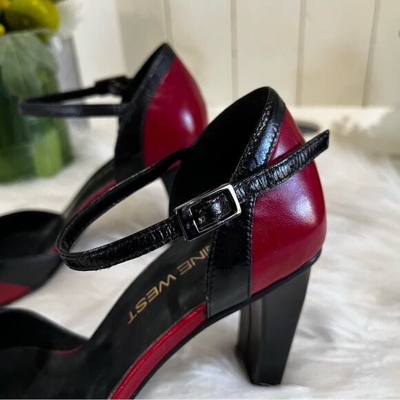 NEW Nine West Leather Y2K Two Tone Square Chunky Heel Ankle Wrap Pump 5.5 NWOT - Picture 11 of 15